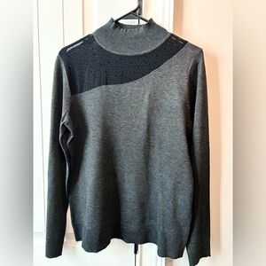 Cable & Gauge Charcoal and Black Turtleneck Sweater with Mesh Detail
